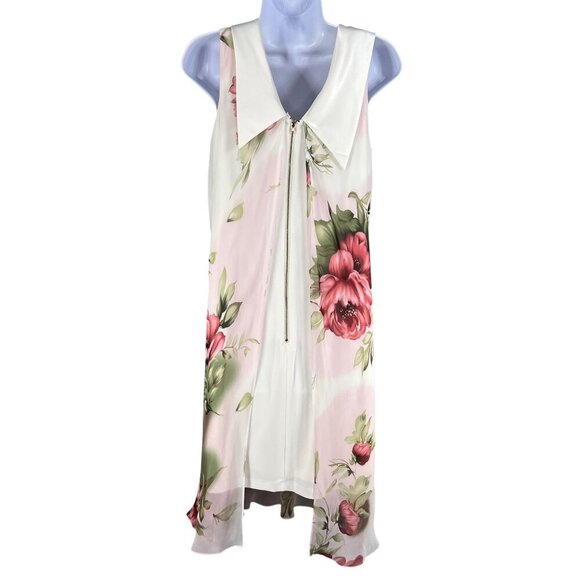 SL Fashions 10 Back Zip Sleeveless Floral Chiffon Dress Satin CowlNeck Bloomcore - Picture 2 of 15